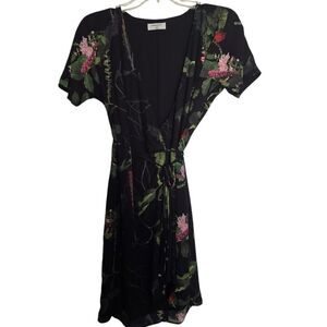 Babaton Black Wrap Dress with Floral Design